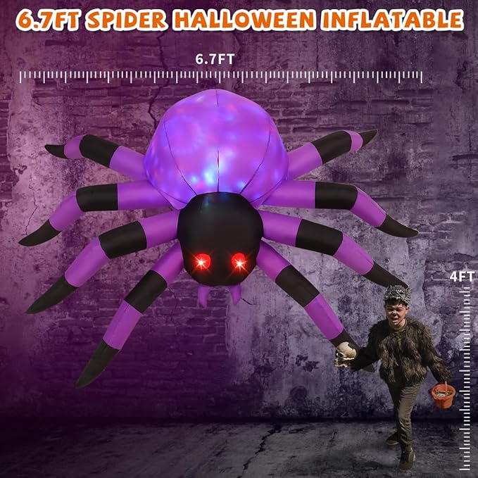 GOOSH 6.7 FT Width Halloween Inflatable Spider Outdoor Decoration with Magic Light, Blow Up Yard Inflatables Holiday Inflatables for Outdoor Yard Garden Lawn Decor