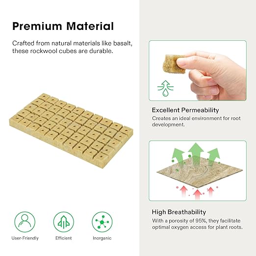 VIVOSUN 1 Inch Rockwool Cubes, Grow Cubes for Hydroponics, Cuttings, Cloning, Plant Propagation, Seed Startling, 2 Sheets 100 Plugs
