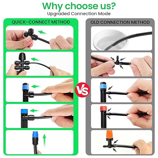 190.2FT Drip Irrigation System for Garden with 32 Nozzles & Emitters, Garden Watering System with 1/2" & 1/4" Tube and Barbed Fittings - Adjustable Sprinklers Kit for Greenhouse, Lawn, Raised Bed