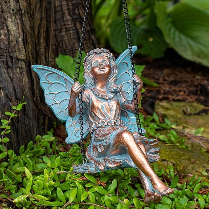 BRECK'S Swinging Fairy Statue - Bring Your Garden to Life as This Playful Sprite Swings in The Breeze!