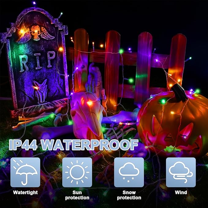 33ft Halloween Decorative Mini Lights, 100 LED Clear Wire Fairy Starry String Lights Plug in, 16Lighting Modes for Halloween Outdoor Party Decoration (Orange/Purple/Green)