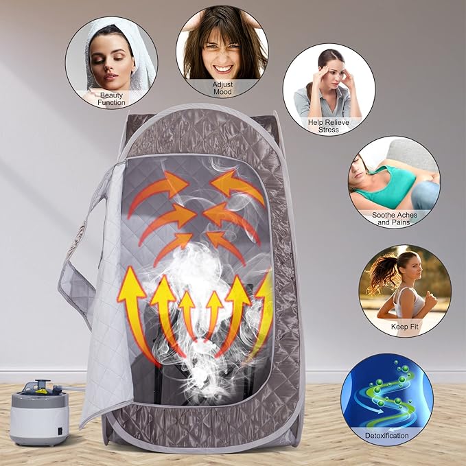 Smartmak Portable Steam Sauna, Full Body Personal Home Spa, Foldable Saunas Tent with 4L & 1500W Large Steam Generator, 16 Levels Remote Control, Upgraded Chair Included for Relaxation(DarkGrey)