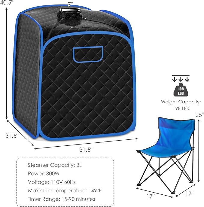 COSTWAY Portable Steam Sauna, 3L Foldable Sauna Spa with Remote Control, 9-Gear Temperature and Timer, Atomization Function, Personal Sauna Tent for Relaxation at Home (Black)