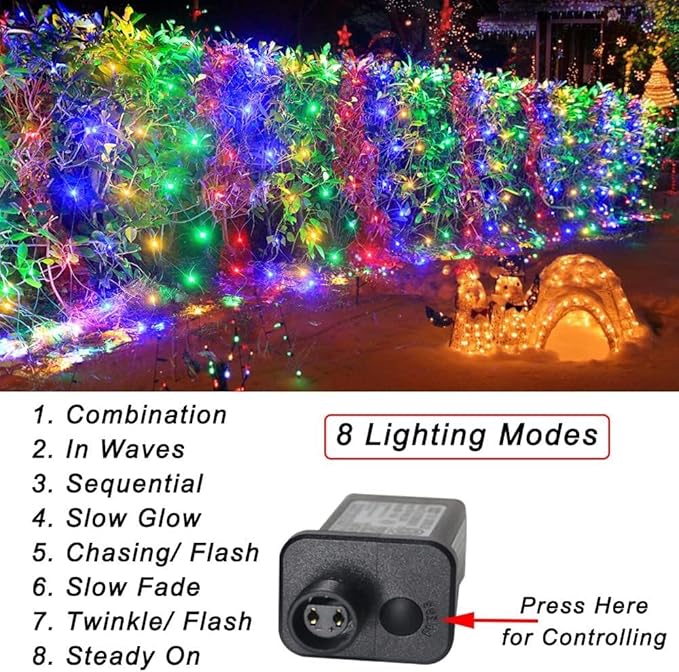 Christmas Net Lights, 510 LED Large Outdoor Net Mesh Lights for Bushes 28x5 ft, 8 Modes Waterproof Twinkle String Lights Connectable for Halloween Hedge Yard Garden Party Decor, Colorful