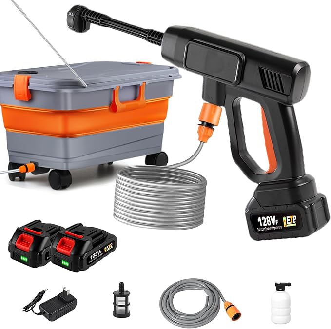 Cordless Pressure Washer with Collapsible Bucket, 300PSI Portable Electric Powered Washer, 6-in-1 Nozzle Car Battery Powered Pressure Washer Handheld for Car/Fence/Garden/Floor/Yards Cleaning
