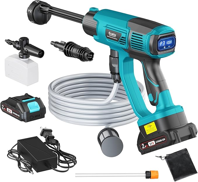 Cordless Pressure Washer Compatible with Makita Battery, Ecarke 800 PSI Portable Handheld Power Washer with 6-in-1 Nozzle Foam Cannon for Car Floor Cleaning Brushless Motor 2 Battery&Charger