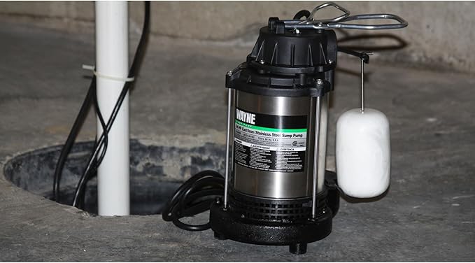 Wayne 58321-WYN3 CDU980E 3/4 HP Submersible Cast Iron and Stainless Steel Sump Pump with Integrated Vertical Float Switch, Large, Silver