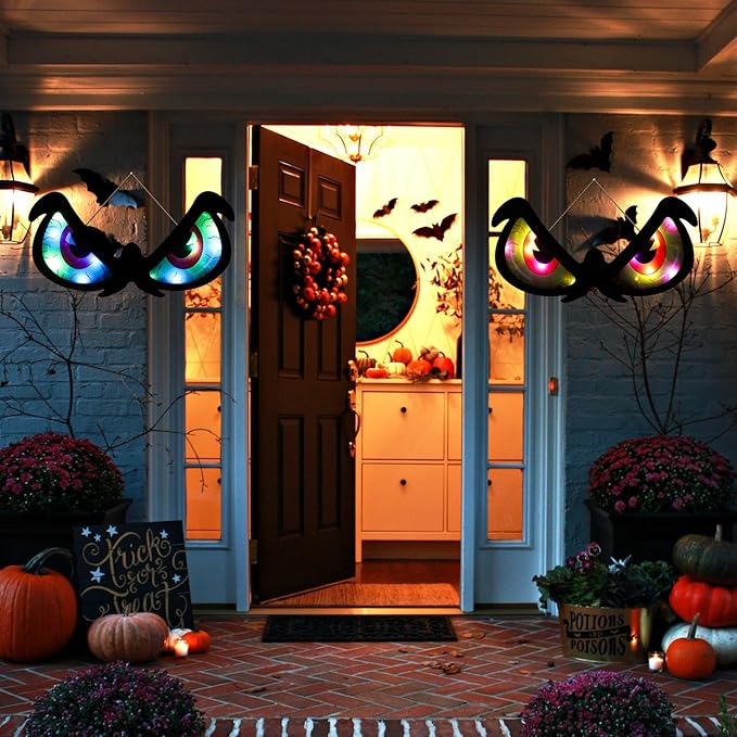 Halloween Decorations Spooky Eyes Lights - 21 Inch Large Wooden Window Eye Lights with 8 Color Modes for Halloween Decor Indoor Home,Wall,Window,Trees (Style - B)