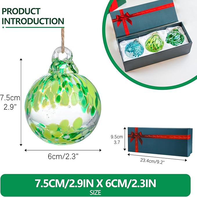 3pcs Hand Blown Glass Gazing Balls Hanging Friendship Ball Decor for Home Garden Patio
