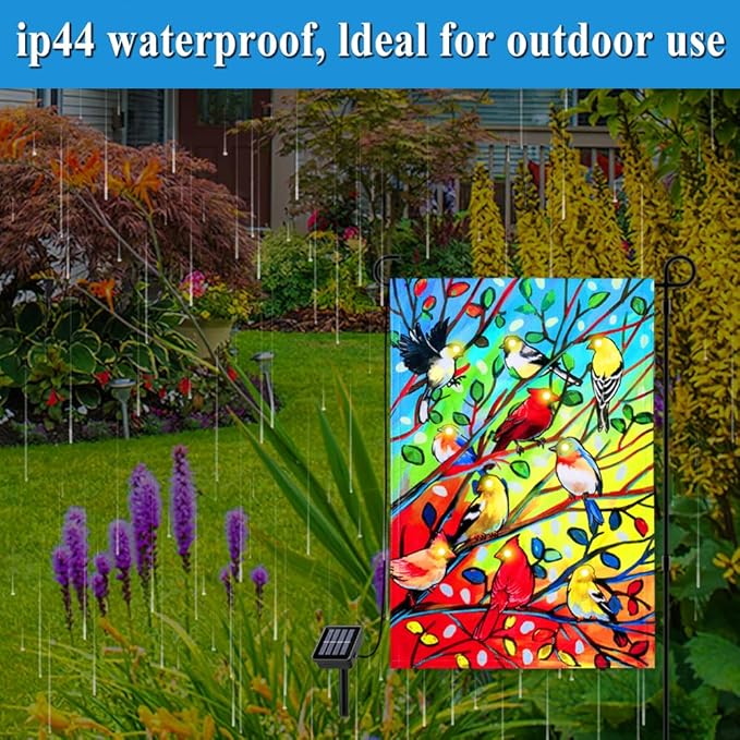 Lighted Tree Birds Garden Flags 12x18 Double Sided Solar LED Flashing Yard Flag for Lawn Outdoor Patio Decorations (Stand Not Included)