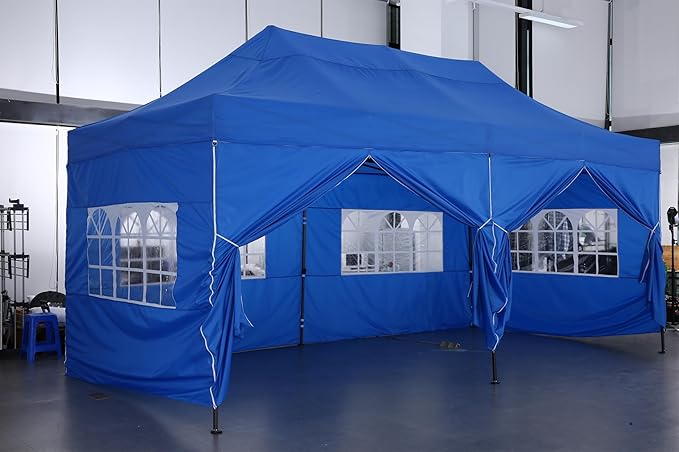 COBIZI 10x20 Pop up Canopy Tent 10x20 Canopy with 6 Sidewalls Waterproof Heavy Duty Commercial Canopy Tent for Parties Outdoor Garden Gazebo, Carry Bag with Wheel(10x20ft, Blue)