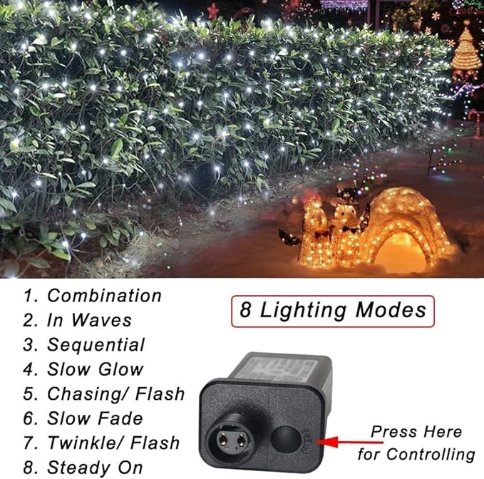 Christmas Net Lights, 610 LED Large Outdoor Net Mesh Lights 34.5X 5ft, 8 Modes Waterproof Twinkle String Lights Connectable for Bushes Halloween Yard Decor, Cool White