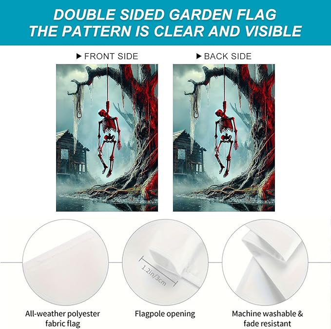 Halloween Horror Garden Flag 12x18 Inch Hanging Skull Swamp Tree Flag Outdoor Yard Decorations House Banner Porch Lawn Patio Home Decor