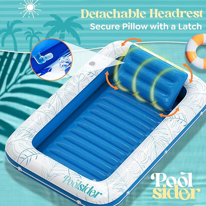 Premium Inflatable Tanning Pool Lounger | Large Inflatable Tanning Bed for Adults - 4 in 1 Multipurpose Suntan Tub | Pool Floats Adults, Inflatable Pool Float | Tanning Float - Sunbathing Pool Raft