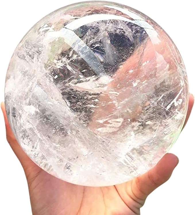 Natural Clear Quartz Crystal Ball,White Crystal Sphere Healing Crystal Ball with Stand Home Decor Prosperous Love Invite Wealth + Pedestal (500g)…
