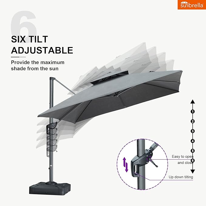 PURPLE LEAF Cantilever Umbrella with Base Included 10 Feet Outdoor Double Top Large Offset Hanging 360° Rotation Square Umbrella for Garden Patio Deck Pool Backyard Cast Slate