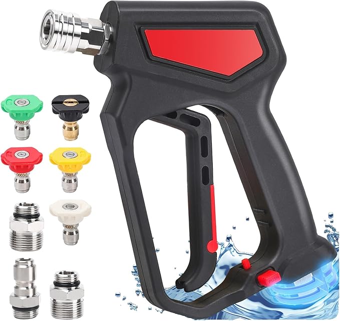 Pressure Washer Short Gun with Swivel, 5000 PSI/10.5 GPM High Power Washer Gun with 5 Nozzle Tips, 3/8'' Quick Connect and M22-14mm and M22-15 mm Fitting