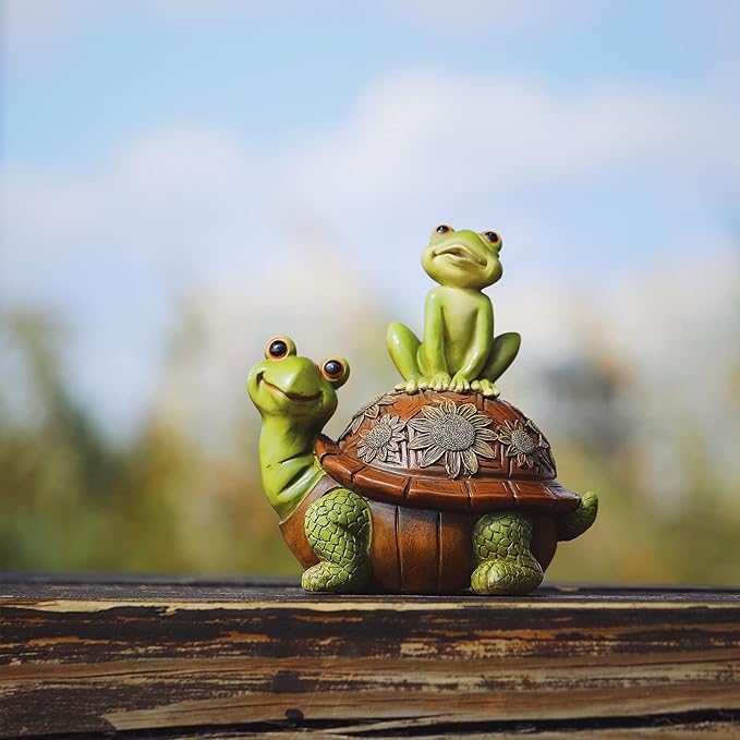Frog Garden Statues Outdoor Decor, Resin Turtle Frogs Garden Animal Statue Waterproof, Outside Frog Figurines for Yard Patio Lawn Decorations Gardening Gifts for Women