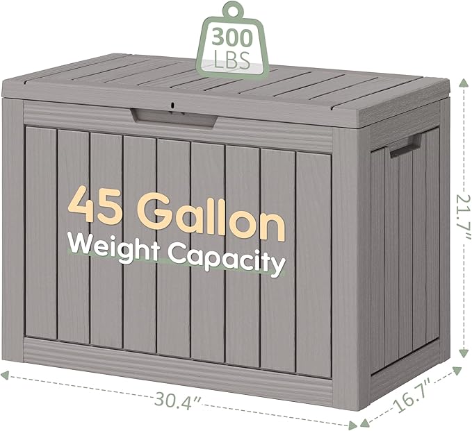 NUNU LAB Outdoor Storage Box, 45 Gallon Outside Deck Box Waterproof, Gray