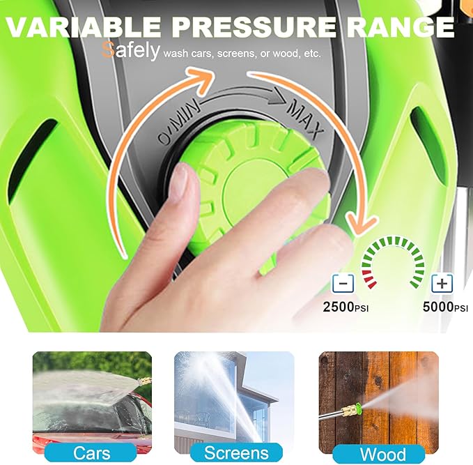 Pressure Cleaner 5000 PSI Power Cleaner with 33FT Hose, 4 Nozzle and 500ML Foam Cannon, Cleaner Machine for Home, Car Washing, Fence Cleaning, Patio, Green Reel
