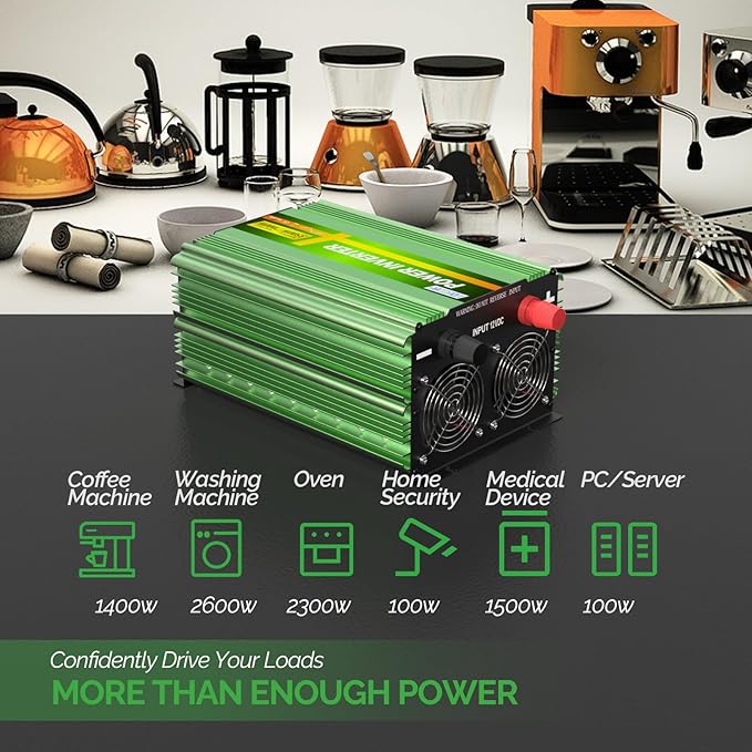 EDECOA Pure Sine Wave Power Inverter 3500W DC 12V to AC 120V with LCD Display and Remote Controller 4 AC Outlets and 1 Terminal Block