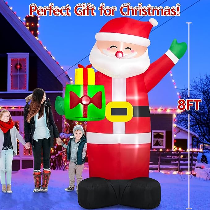 Danxilu 8Ft Christmas Inflatables Santa Claus Outdoor Decoration, LED Lights Inflatable Santa Claus with Gift Bag Giant Blow Up Outside Xmas Decorations for Yard Garden Lawn Party Holiday Decor