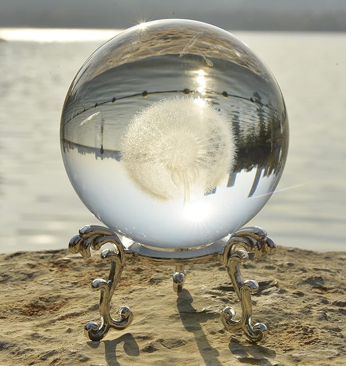 Crystal Ball Glass Globe Decor - Sphere with Stand & Gift Box, Clear Decorative Globe, 3D Crystal Ball for Home Decor, Fengshui Meditation, 2.3 inch/60mm