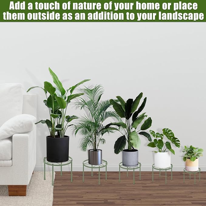 Metal Plant Stands, Anti-Rust Iron Flower Pot Stand, Heavy Duty Plant Pot Shelf, Decoration Racks for Home Indoor and Outdoor 10 Pcs (Green)