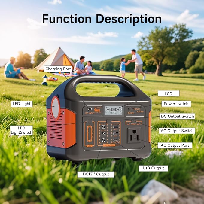 Portable Power Station 256Wh LiFePO4 Battery, 300W (Peak 600W) Backup Lithium Battery, Solar Generator for Outdoors Camping Travel Hunting Blackout