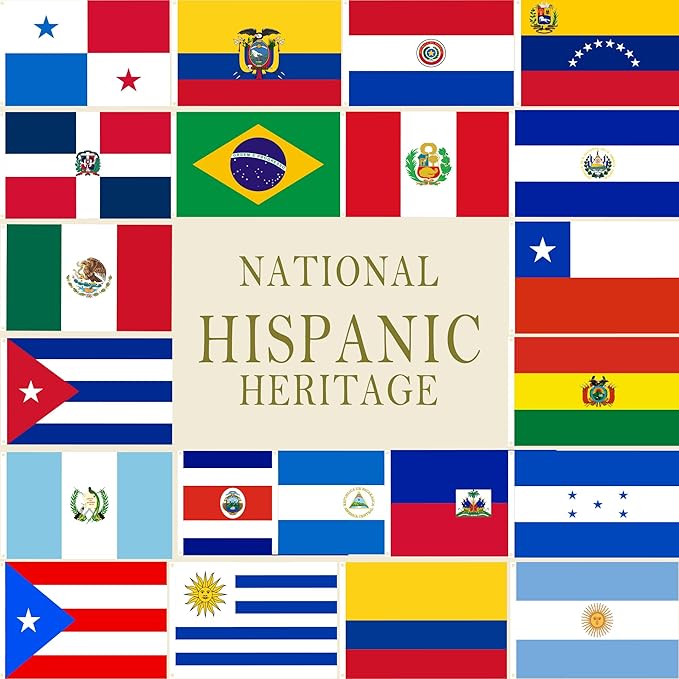 XIFAN 21 Pcs Latin American Countries Flags 3x5 ft Outdoor, Latino Culture Flag Spanish Speaking Banners for National Heritage Hispanic Month Events Classroom Party Decoration, Banderas de Latinoamerica Flag with Brass Grommets