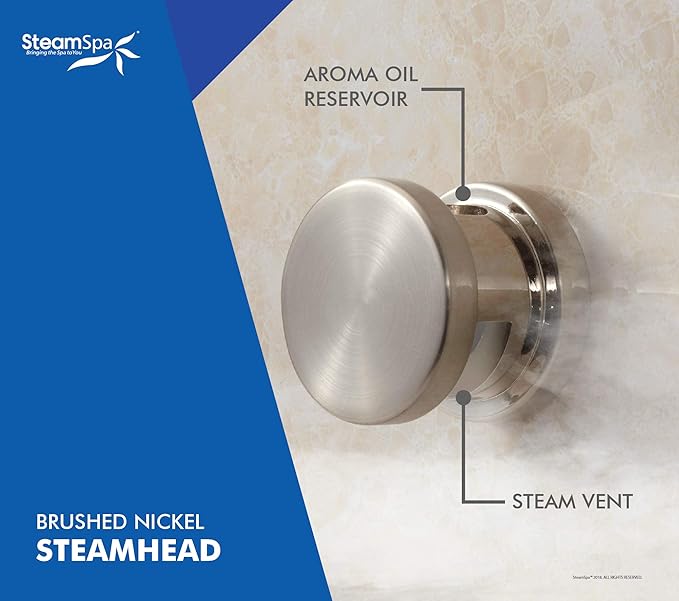 SteamSpa Executive 7.5 KW QuickStart ACU-Steam Bath Generator Package with Built-in Auto Drain in Brushed Nickel | Steam Generator Kit with Dual Control Panel Steamhead 240V | EXT750BN-A