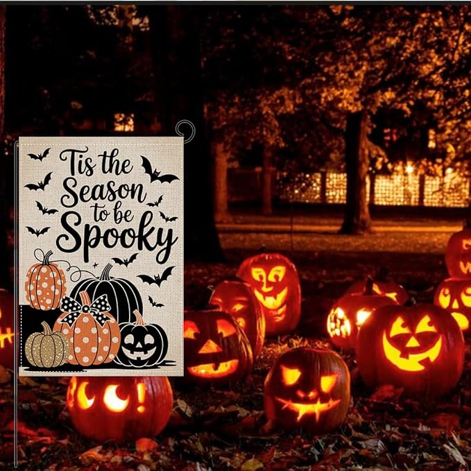 HTBIG Halloween Garden Flag, Tis The Season To Be Spooky Decor, Yard Flags for Outside 12x18 inch, Outside Yard for Home Decorations