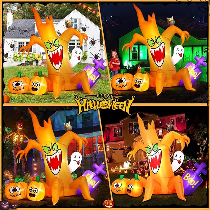 8FT Halloween Inflatable Decorations Outdoor, Halloween Decoration Outdoor Inflatable Spooky Pumpkin Tree with LED Blow Up Inflatables for Holiday Garden Yard Lawn Décor
