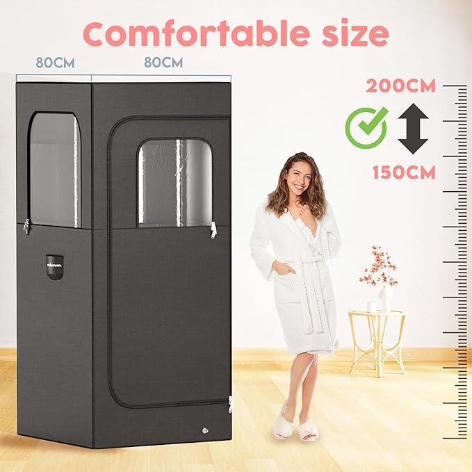 Adamson Full Size Portable Steam Sauna - Indoor Sauna Tent for Home Spa Relaxation - Boost Health and Recovery - 2.6L 1000W Steamer - Chair - Remote - Foot Massager - New - Nylon Black