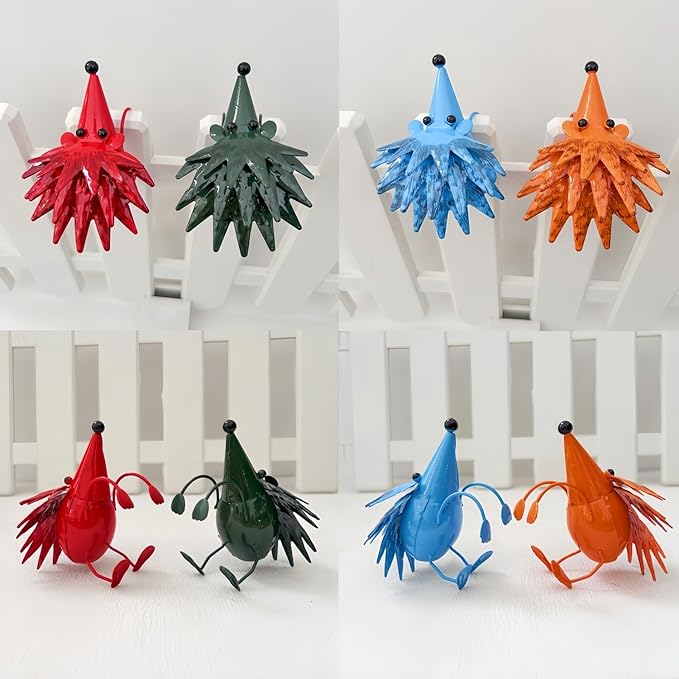 Cute Metal Hedgehog Statues (4PCS) Garden Figurines Outdoor Yard Ornaments for Patio Lawn Flower Beds Farmhouse Home Decor