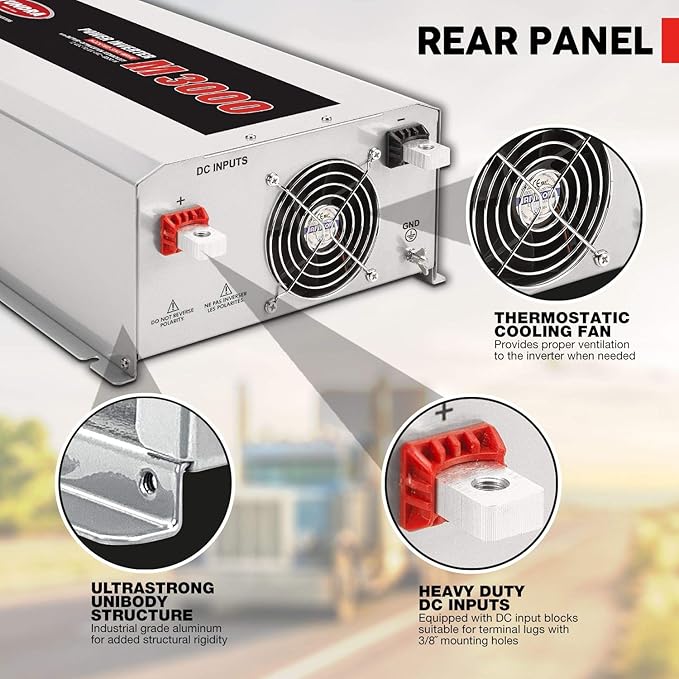 Tundra Inverter,120VAC,12VDC,3000W,2 Outlets, Silver