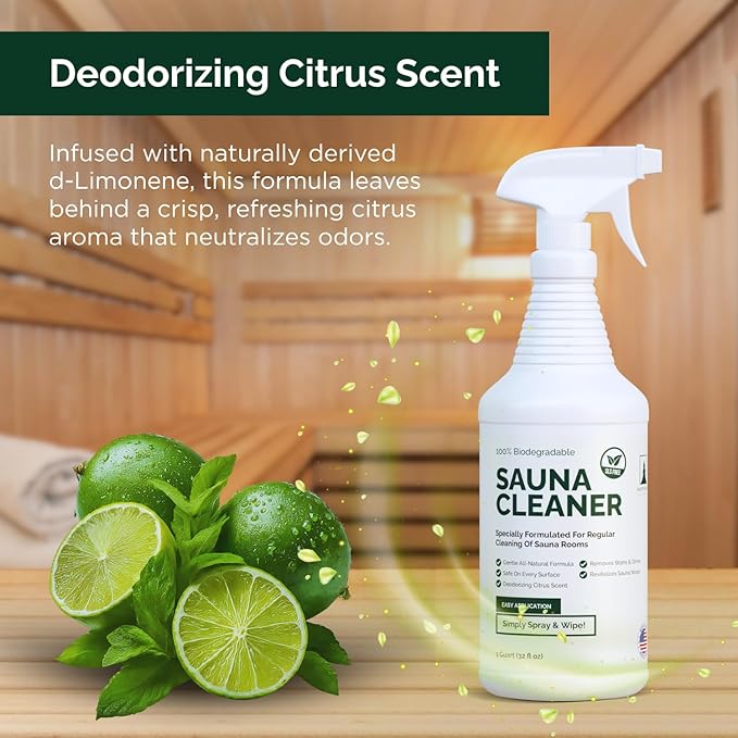 Sauna Cleaner - Natural Wood Cleaner & Deodorizer - Ready-to-Use Spray - 1 Quart (32 Fl Oz)