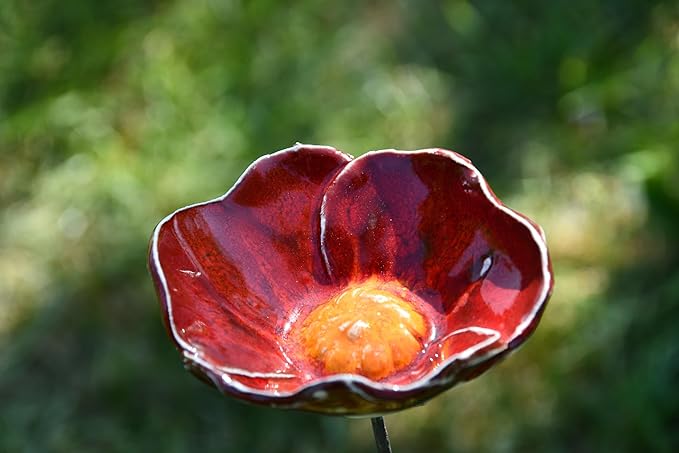 Ceramic Garden Decor - Flower Lawn Stake - Outdoor Statue - Perfect, Unique Gifts for Gardeners Woman, Men, Yard Gifts - Handmade, Frostproof