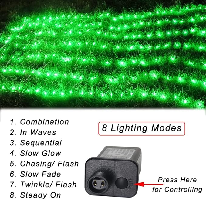 Pooqla 21 ft x 5 ft Net Lights, 360 LED Green Net Light Outdoor Mesh Light Halloween Lights 8 Modes for Bushes Yard Garden Party Decor