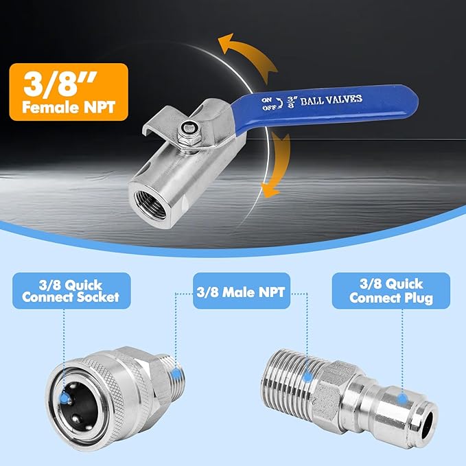 Ball Valve Pressure Washer,3/8 Inch Quick Connect Ball Valve for Power Washer Hose Shut Off Valve,304 Stainless Steel,5000 PSI.