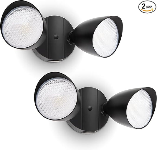 UME 2-Packs 2500 Lumen 32 Watt 28 LED Dual-Head Floodlight Outdoor, Full Metal Design, Waterproof Exterior Security Wall Light 5000K for Patio, Garden, Yard-Black