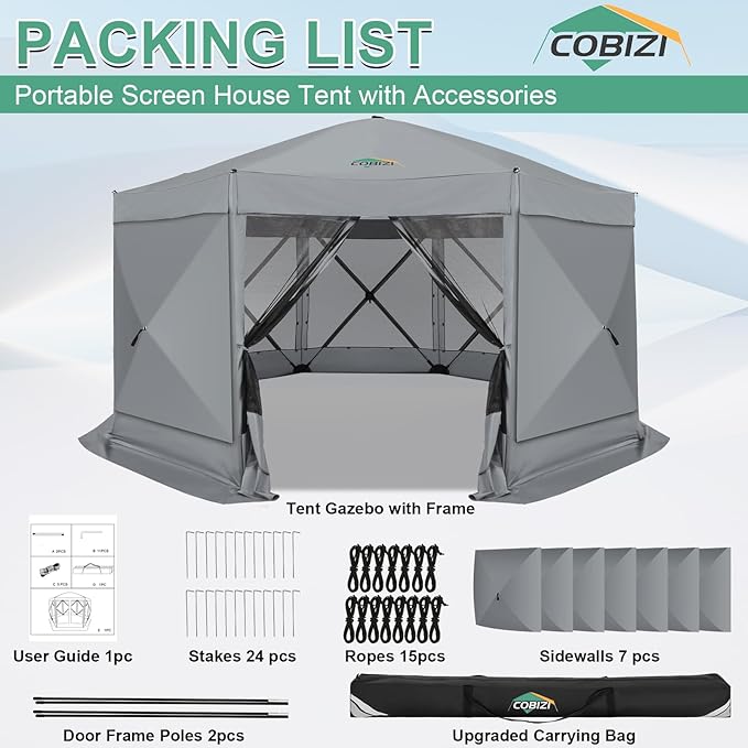COBIZI 15x15ft Extra Large Pop-Up Gazebo Canopy Tent with Mosquito Netting, Spacious Easy Set-Up Screened Shelter, Durable Outdoor Pavilion with Ground Stakes, Perfect for Patio, Backyard, and Lawn