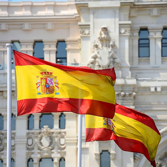Spain Spanish Flag 3x5 ft Outdoor, Double Sided 3 Ply Heavy Duty Spain National Country Flag, 100% Quality Polyester Spanish Banner with Brass Grommets 4 Rows Stitches
