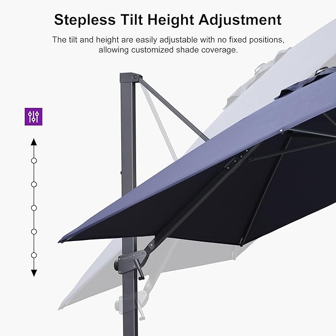 PURPLE LEAF 9' × 11.5' Patio Cantilever Umbrella with Base Outdoor Rectangle Adjustable Offset Umbrellas with 360-degree Rotation and 8 Heavy Duty Metal Ribs for Garden Deck Pool Navy Blue