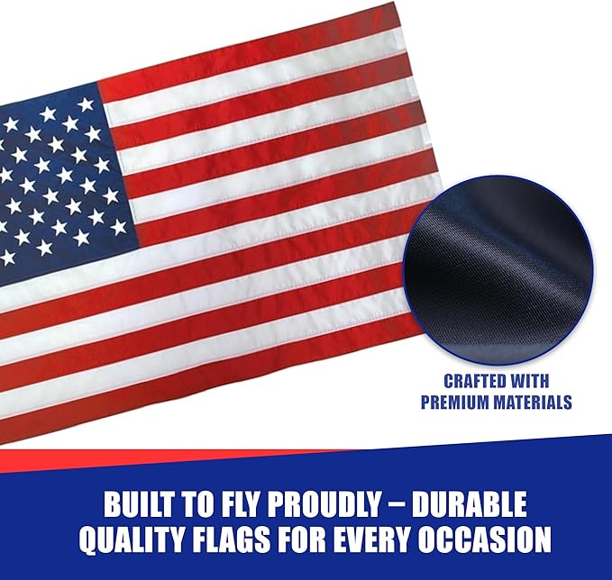Super Tough 30ft x 50ft Nylon American Flag | Embroidered Stars and Sewn Stripes | Brass Grommets | Heavy-Duty Outdoor Flag | Fade Resistant American Flag Made in USA | All Weather Nylon