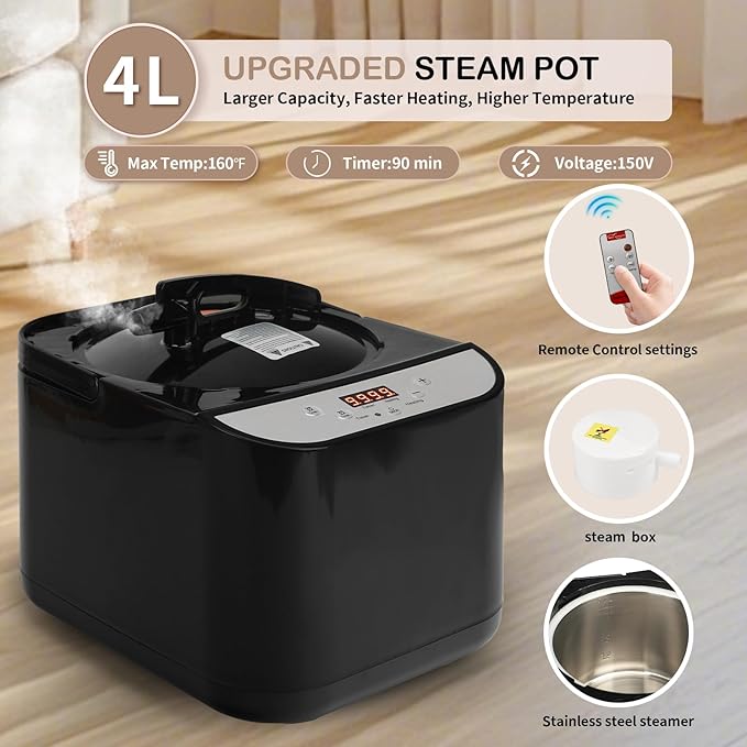 New UpgradeRed Light Collapsible Fridge Sauna Box for Relaxation,Detoxification,Portable Steam Sauna for Home with XL Steamer,16 Levels, 75”x 40”x40”，Double Doors，Larger Folding Chair, (Black)