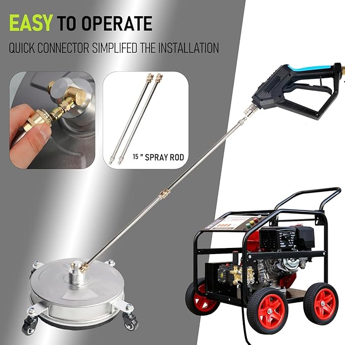 Hourleey 19" Pressure Washer Surface Cleaner, Stainless Steel Surface Cleaner with 4 Wheels for Concrete, Patio, Sidewalk, Deck, Pathway 1/4" Quick Connector, 2 Extension Wand, 4000 PSI