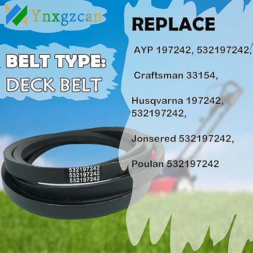 532197242 5/8" W x 138.2" L Mower Deck Belt 48 Inch Replacement Compatible with Husqvarna Poulan Craftsman AYP Jonsered Replace 197242 33154 lt155 z425 z246 yth24v48 48 inch Mower Belt