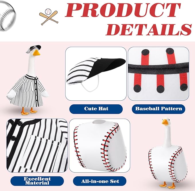 Abbylike 2 Set Baseball Goose Outfit Baseball Costume Lawn Porch Game Day Clothes for 23" Goose Outdoor Patio Yard Lawn Art Ball Celebrations Decor
