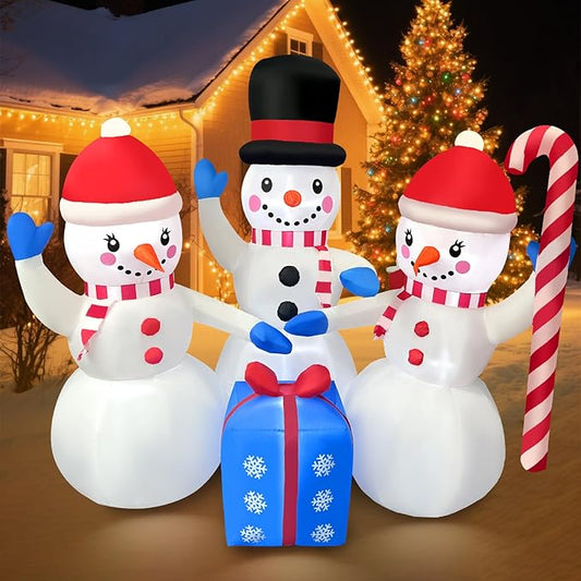 2025 Christamas Inflatable Snowman 6FT 3 Snowmen with Gift Box Christamas Inflatables Outdoor Decoration Xmas Snowman Blow Up Decor with Built-in 7 LED for Holiday Party Yard Garden Lawn
